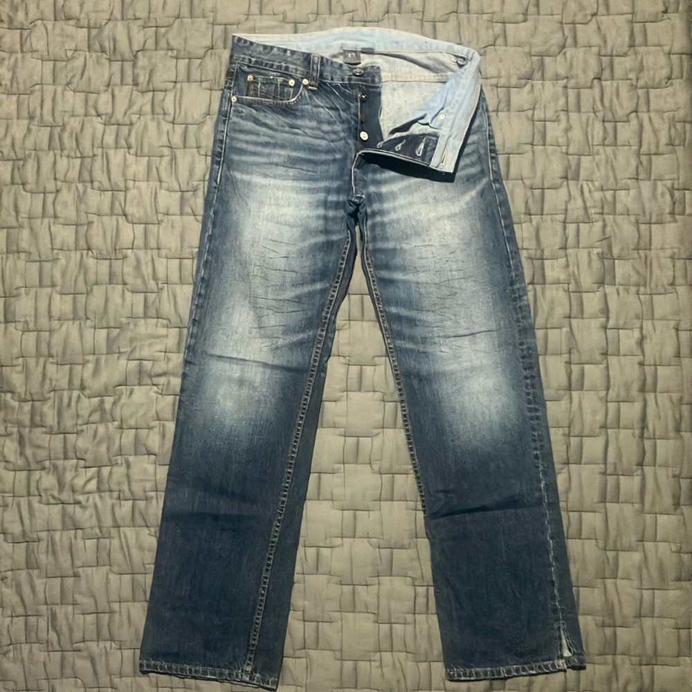A/X Armani Exchange Blue Straight Jeans with Authentic Fading